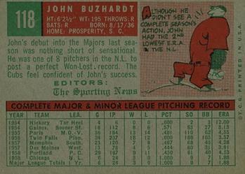 1959 Topps #118 John Buzhardt Back