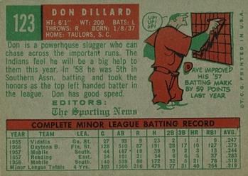 1959 Topps #123 Don Dillard Back