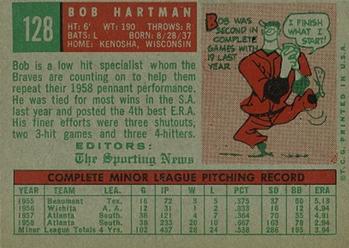 1959 Topps #128 Bob Hartman Back