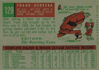 1959 Topps #129 Frank Herrera Back