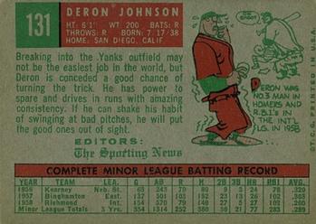 1959 Topps #131 Deron Johnson Back