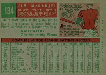 1959 Topps #134 Jim McDaniel Back