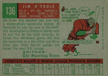 1959 Topps #136 Jim O'Toole Back