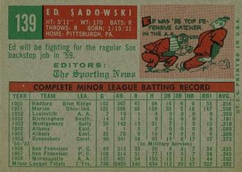 1959 Topps #139 Ed Sadowski Back