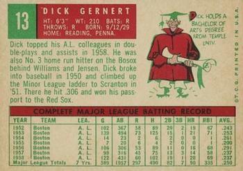 1959 Topps #13 Dick Gernert Back