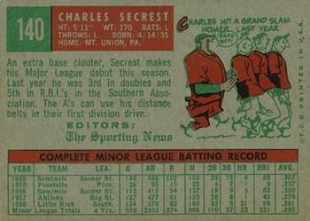 1959 Topps #140 Charlie Secrest Back