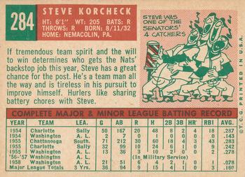 1959 Topps #284 Steve Korcheck Back