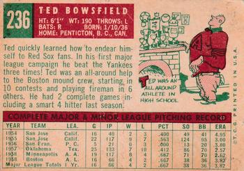1959 Topps #236 Ted Bowsfield Back