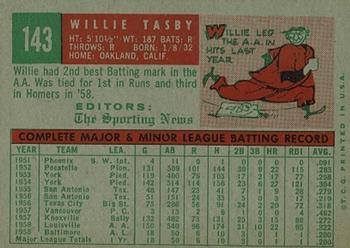 1959 Topps #143 Willie Tasby Back