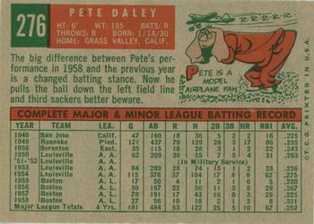 1959 Topps #276 Pete Daley Back