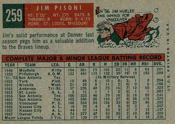 1959 Topps #259 Jim Pisoni Back