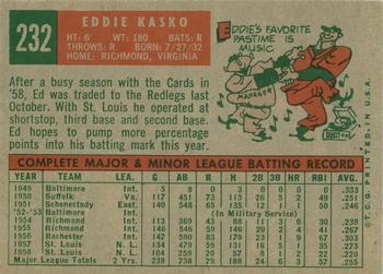 1959 Topps #232 Eddie Kasko Back