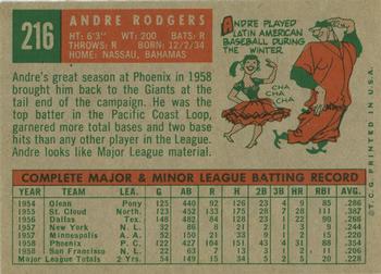 1959 Topps #216 Andre Rodgers Back