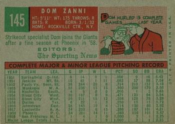 1959 Topps #145 Dom Zanni Back