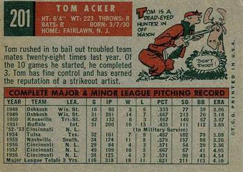 1959 Topps #201 Tom Acker Back