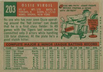 1959 Topps #203 Ozzie Virgil Back