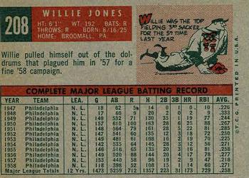 1959 Topps #208 Willie Jones Back