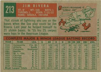 1959 Topps #213 Jim Rivera Back
