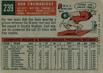 1959 Topps #239 Bob Trowbridge Back