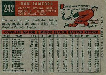 1959 Topps #242 Ron Samford Back