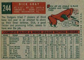 1959 Topps #244 Dick Gray Back