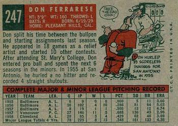 1959 Topps #247 Don Ferrarese Back