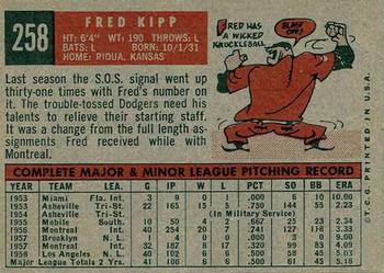 1959 Topps #258 Fred Kipp Back