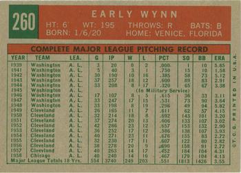 1959 Topps #260 Early Wynn Back