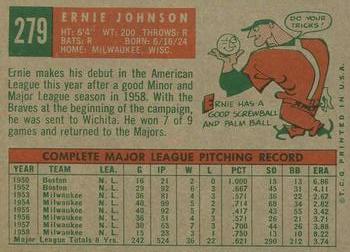 1959 Topps #279 Ernie Johnson Back
