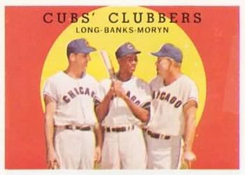 1959 Topps #147 Cubs' Clubbers (Dale Long / Ernie Banks / Walt Moryn) Front