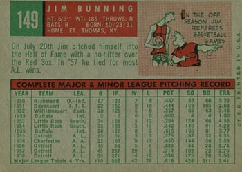 1959 Topps #149 Jim Bunning Back