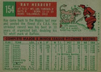 1959 Topps #154 Ray Herbert Back