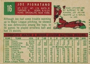 1959 Topps #16 Joe Pignatano Back
