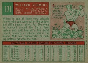 1959 Topps #171 Willard Schmidt Back