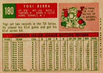 1959 Topps #180 Yogi Berra Back