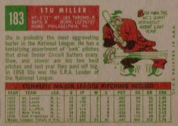 1959 Topps #183 Stu Miller Back