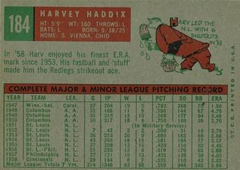 1959 Topps #184 Harvey Haddix Back