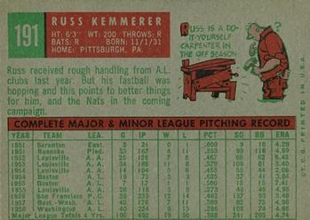 1959 Topps #191 Russ Kemmerer Back
