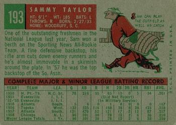 1959 Topps #193 Sammy Taylor Back