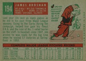 1959 Topps #194 Jim Brosnan Back