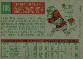 1959 Topps #196 Billy Moran Back