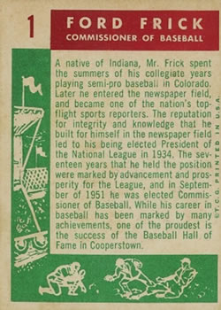 1959 Topps #1 Ford Frick Back