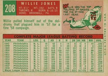 1959 Topps #208 Willie Jones Back