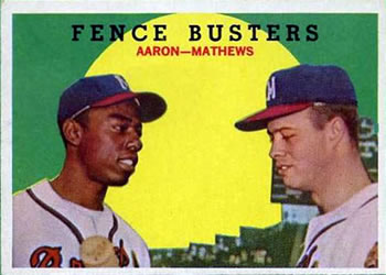 1959 Topps #212 Fence Busters (Hank Aaron / Eddie Mathews) Front
