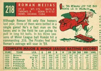 1959 Topps #218 Roman Mejias Back