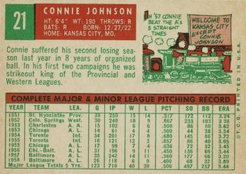 1959 Topps #21 Connie Johnson Back