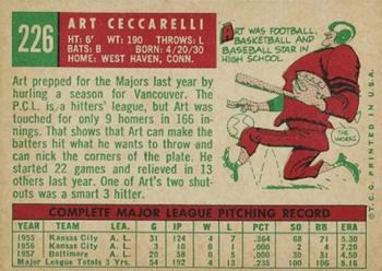 1959 Topps #226 Art Ceccarelli Back