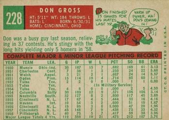 1959 Topps #228 Don Gross Back