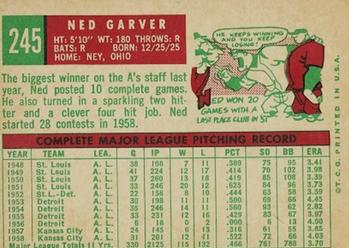 1959 Topps #245 Ned Garver Back