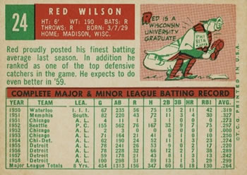 1959 Topps #24 Red Wilson Back